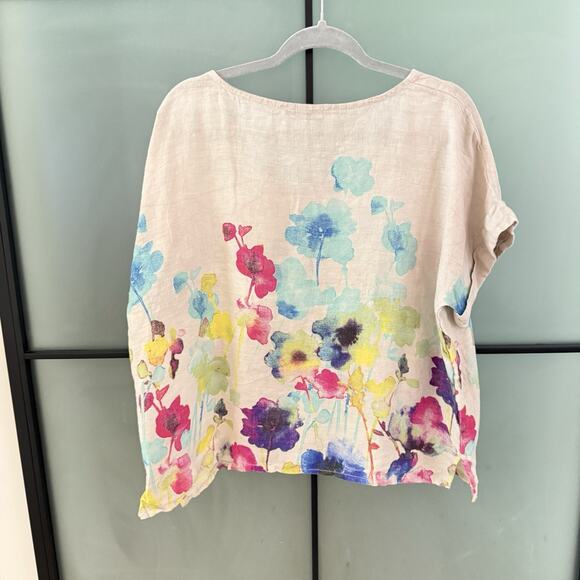 Italian Linen Colette Blouse Women’s Size M Watercolor Boxy Lagenlook Gray - Picture 10 of 10